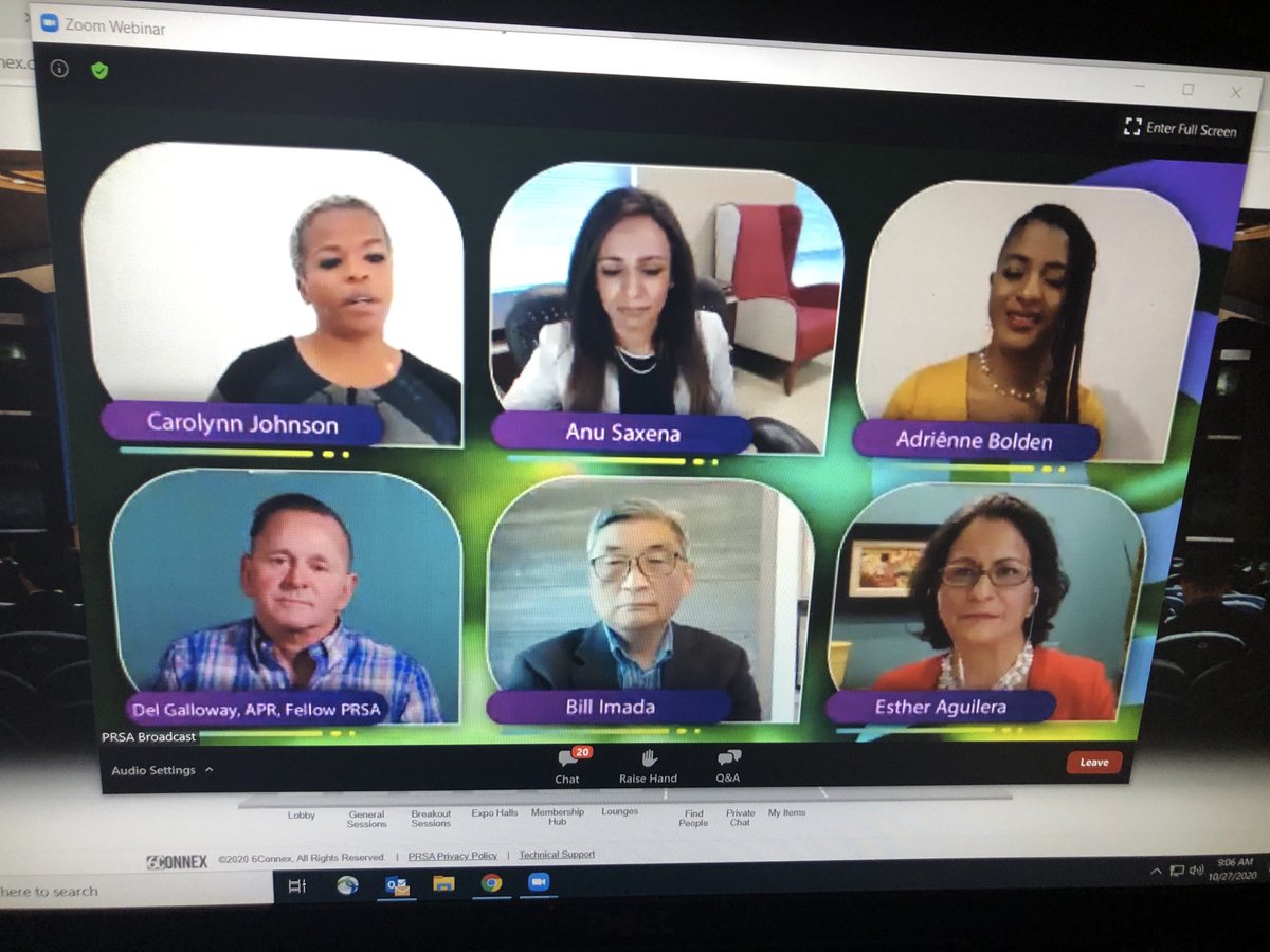 Lisa_Pemberton's tweet photo. Enjoying the diversity and inclusion panel discussion during the all-virtual ⁦@PRSA⁩ ICON 2020. #PRSAICON2020 https://t.co/TeAtuBtBon