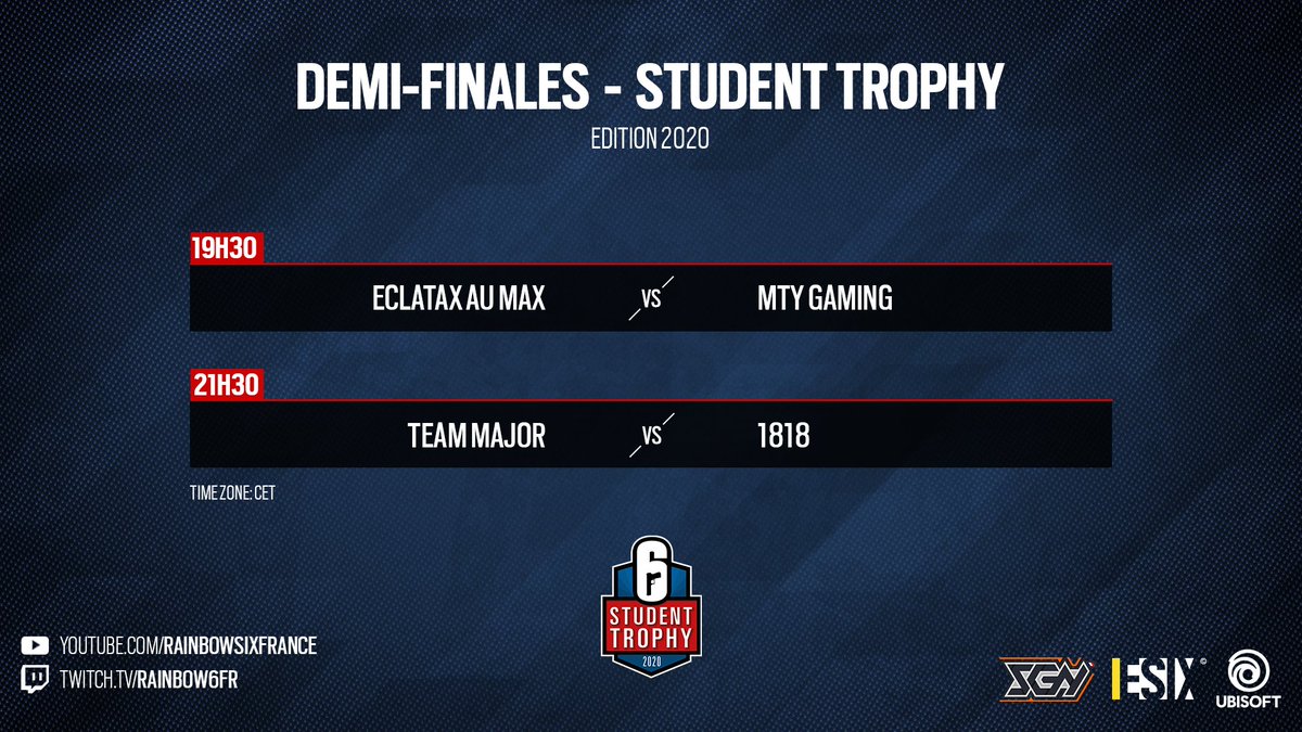ESIX_FR's tweet image. Rendez-vous ce soir dès 19H30 pour suivre les demi-finales WB du Student Trophy ! #6ST

Eclatax au Max vs. @MTYGGs
@TeamMajorR6 vs. @selec1818 

🎙️ @fofiopathe et @iki_daimyo 
📺 twitch.tv/rainbow6fr
📺 youtube.com/RainbowSixFran…
