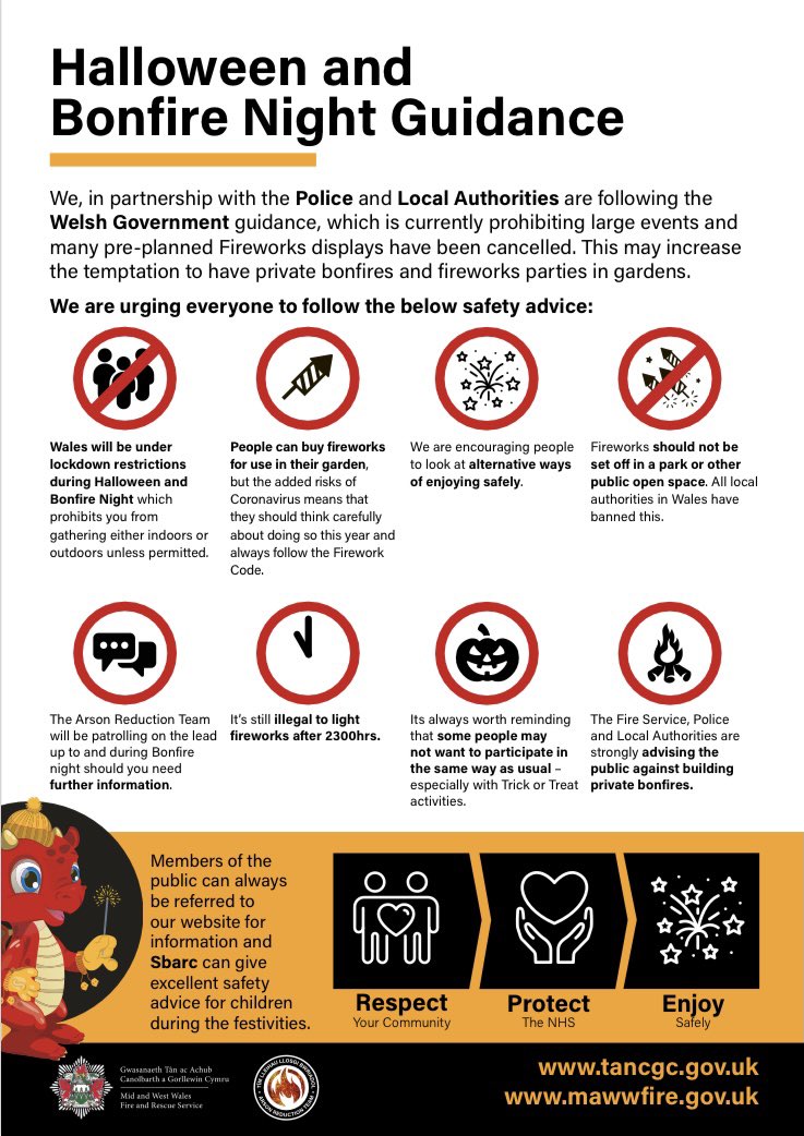 CarmarthenFire's tweet photo. In these current uncertain times we know that you will all be celebrating bonfire night very differently this year. We’re following the government guidance in regards to large gatherings and public events, we want you all to keep safe and have fun! https://t.co/nsMD4GBxYG