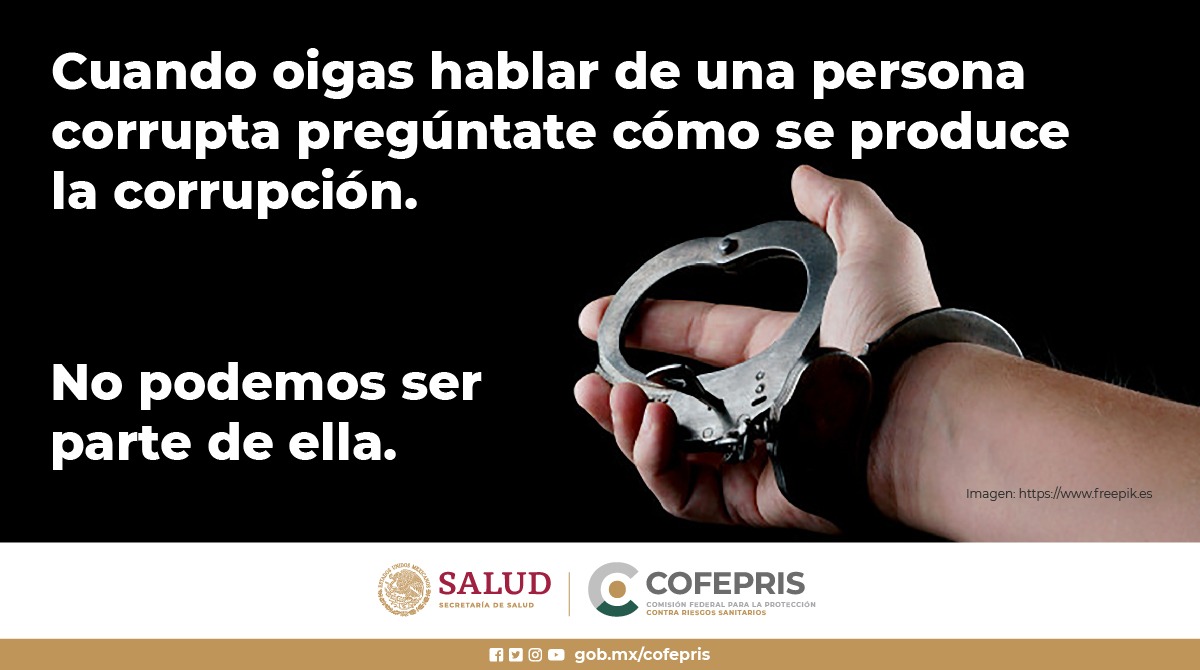 COFEPRIS pone a disposición de la ciudadanía el siguiente correo para denunciar posibles actos de corrupción: quejas@cofepris.gob.mx