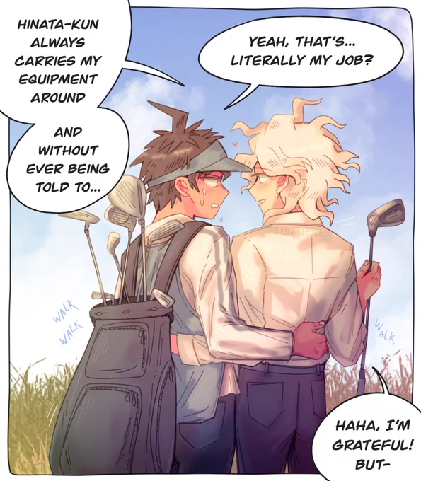 golf au #komahina comic! ⛳️ 
rich boy golfer komaeda and his caddie hinata because i'm a golf nerd and this scenario has been on my mind for days now #日狛 