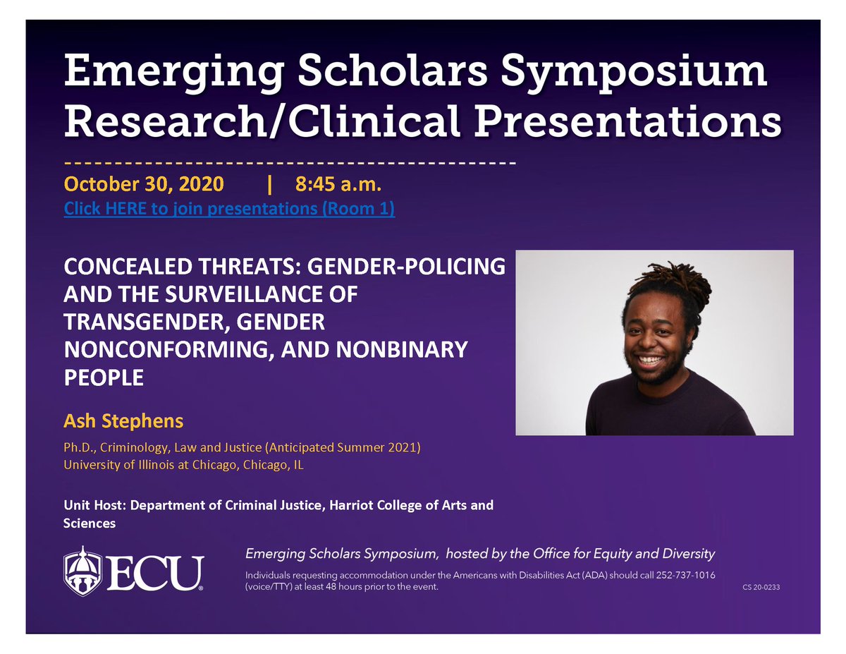 Just_ECU's tweet photo. As part of the Emerging Scholars program at ECU Ash Stephens (PhD candidate at University of Illinois at Chicago) will give a virtual research presentation on October 30 at 8:45 AM.

Link to the meeting:
https://t.co/L66LvQQiPJ https://t.co/ISnItx1BFt
