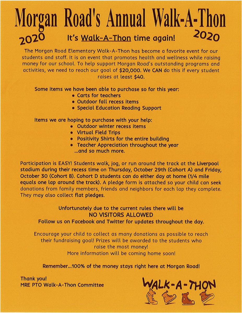 MRE_home's tweet photo. Due to the weather forcast the Walk- a -Thon has been changed to Thursday &amp; Friday  November 5th and 6th. https://t.co/UVkXjsano7