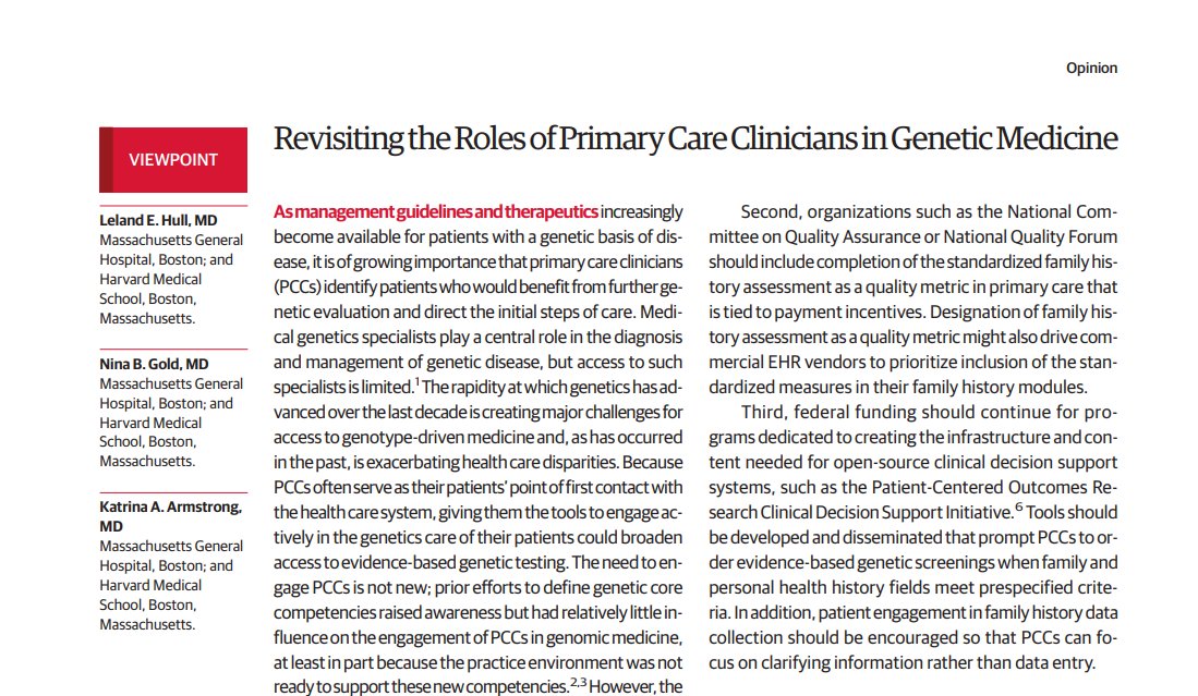 MuinJKhoury's tweet photo. By collecting family history, initiating appropriate genomic testing, recognizing indications for referral & monitoring disease surveillance, primary care clinicians can provide crucial first contact care in the era of genomic medicine. Via @JAMA_current https://t.co/iHYCqlRHcM https://t.co/RaRGPwHZGw
