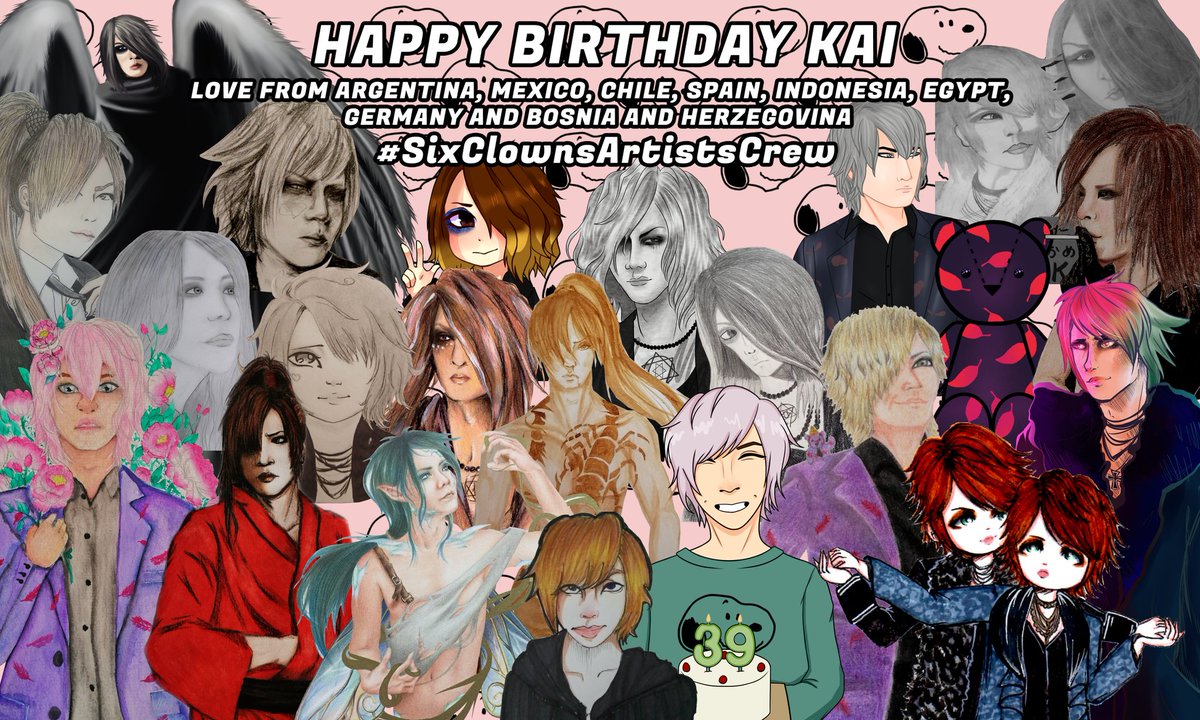 naisuu_'s tweet photo. BUENO TARDÓ UN POCO PERO YA VINO EL DIBUJO CON EL CREW, FELIZ CUMPLE KAI
SEPAN QUE AMO TODOS SUS DIBUJOS CHICAS
#happykaiday #theGazettE #thegazettEKai #HappyLeaderday #Kai #Fanart #SixClownArtistsCrew https://t.co/DZ0uBhnMtn