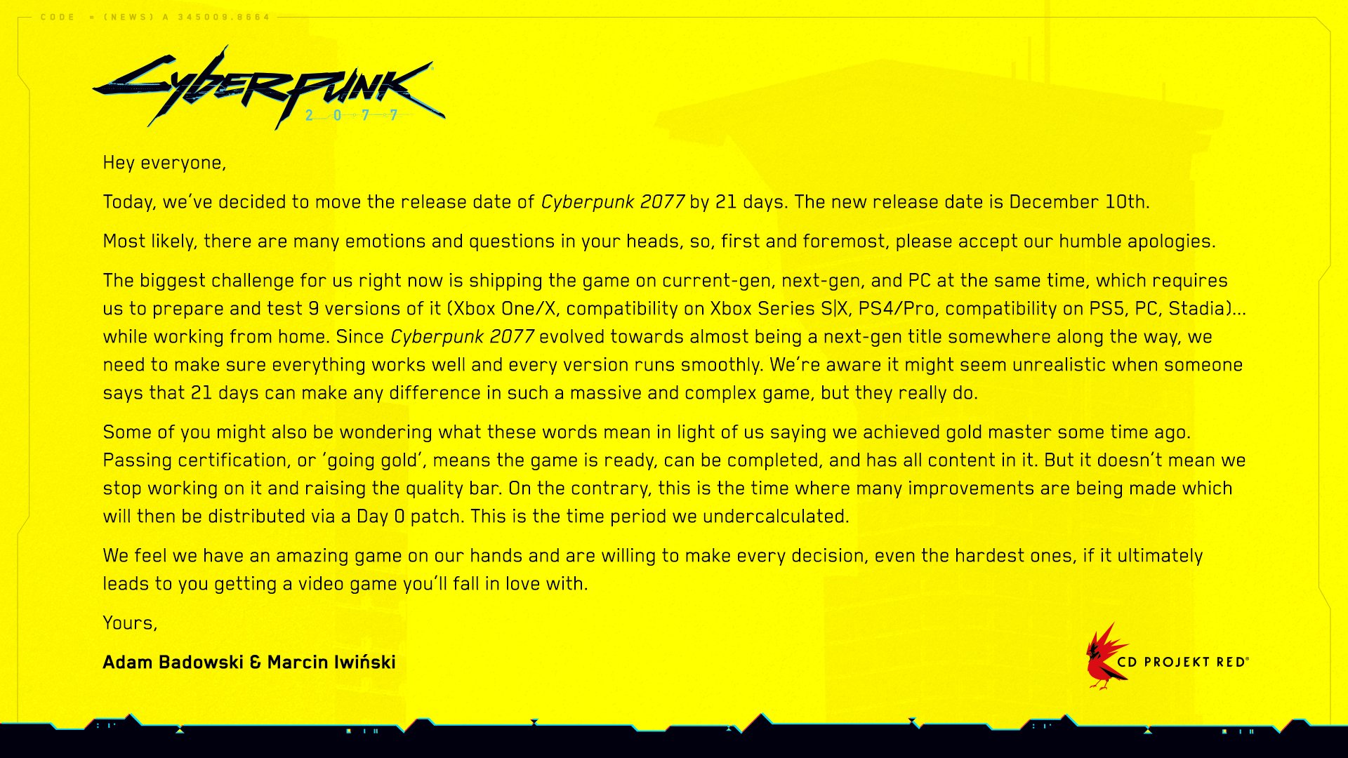 Cyberpunk 2077, retraso, CD Projetk Red