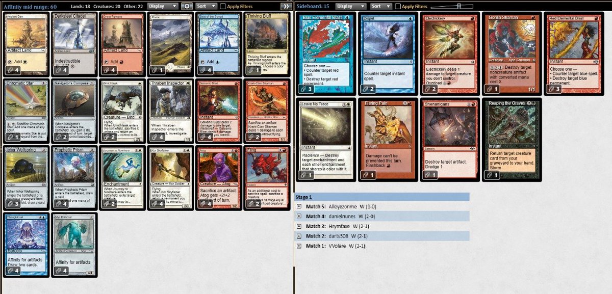 Hamuda's (<a href="/hamudao3/">hamudamtg</a> ) 5-0 from last week. How do you name this list? Borosfinnity? Affinity Mid? #mtgpauper