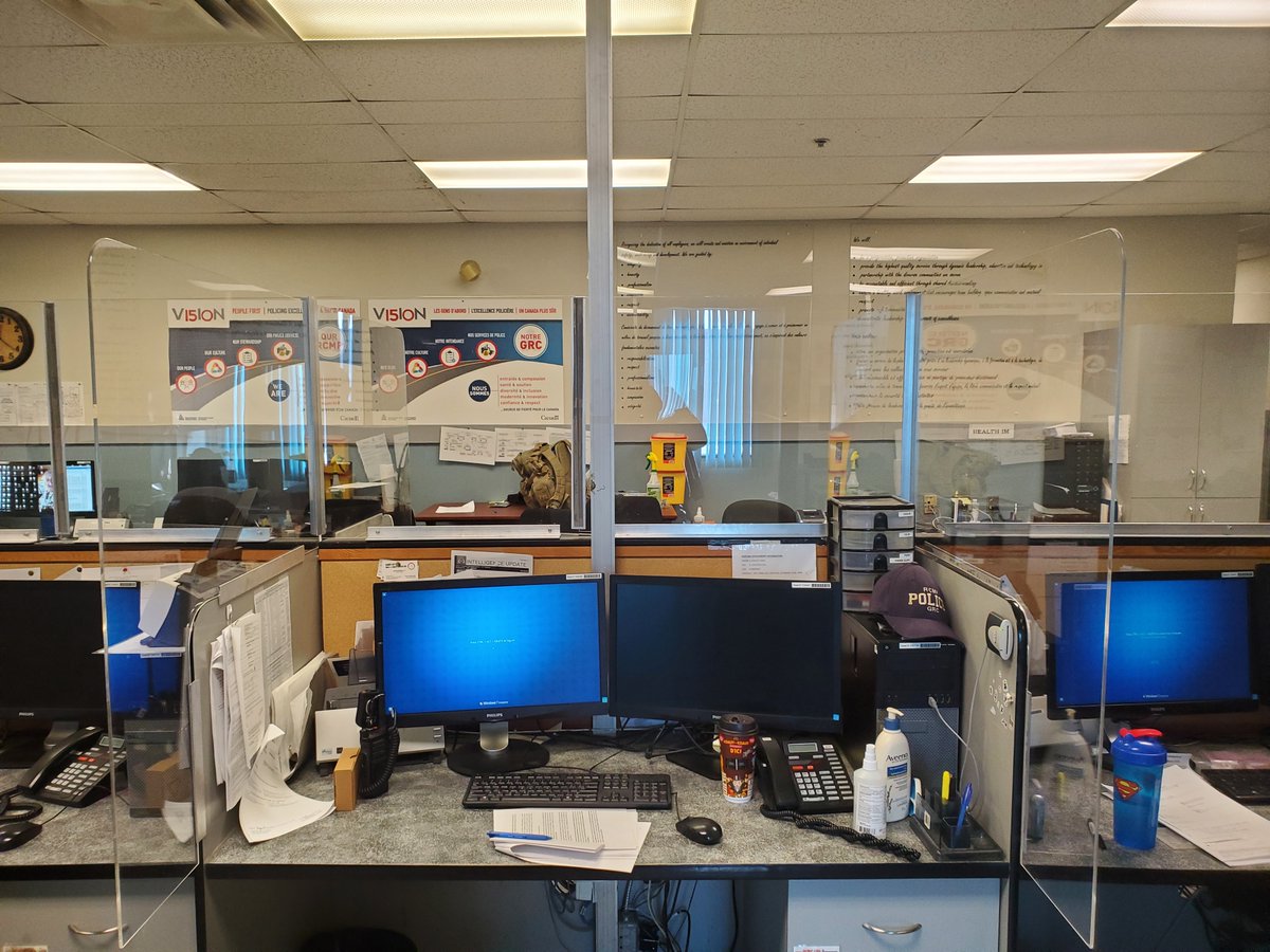 ProimageSigns1's tweet image. For a lot of businesses the pandemic has forced them to do some pivoting, the sign world is no different and we've been doing cashier shields, floor decals and various signage for Covid 19. Here are some shields we built for our local RCMP.