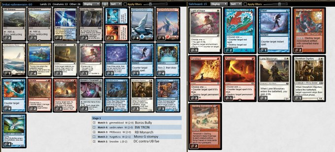 It was a 4-1 from <a href="/hamudao3/">hamudamtg</a>, using this jeskai list from Heisen. It could be a 5-0, but connection problems happens.

No Bolt, no Skred. #mtgpauper