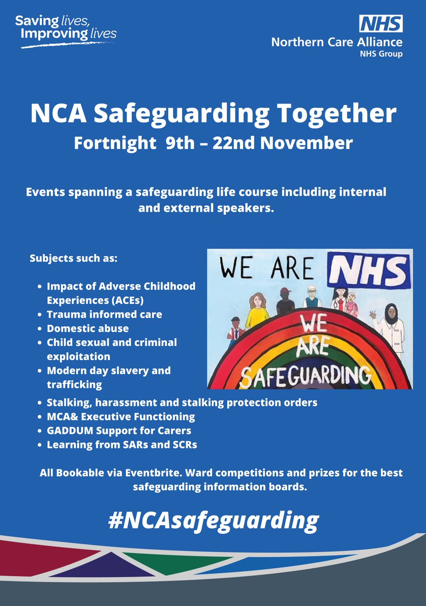 STAFF: Our Safeguarding Team will be holding a number of events to coincide with National #AdultSafeguardingWeek in November! 

Further details will be shared on the intranet over the coming weeks. #NCAsafeguarding