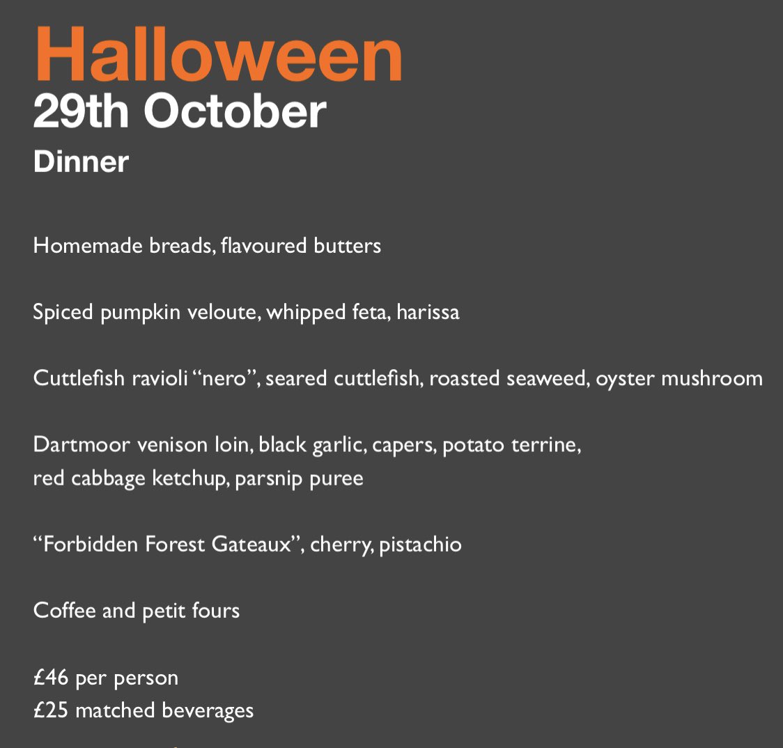 Date night for this Thursday? We have plans to die for! Join us for a 5 course tasting menu with matched drinks that will  add a bit of (pumpkin) spice to your life! Book ASAP to secure one of our last tables!

#halloween #datenight #autumn #seasonalfood #pumpkin #venison