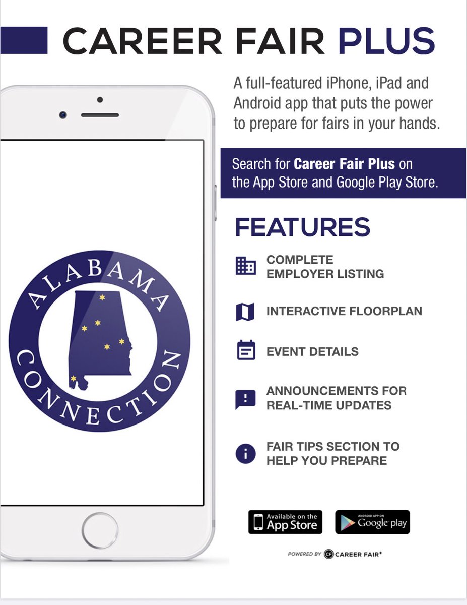 Stillman_ASC's tweet photo. Download Career Fair Plus and join us this Thursday, for the Alabama Connection Career Fair. The fair will be hosted from 10am-2pm, but you can get a head start and set an appointment with a recruiter today!
🎓💼🔌💰
#StillmanSucceeds https://t.co/bQEbmW9p0D