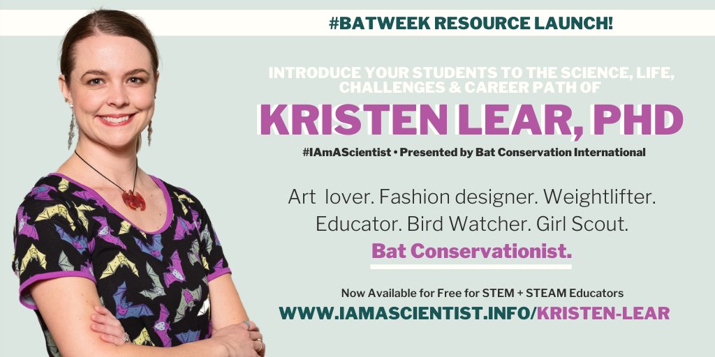 I Am A Scientist Project (@iamastem) on Twitter photo It's 🦇 #BatWeek 🦇 !
To celebrate, we teamed up w/ <a href="/BatConIntl/">Bat Conservation International</a> to create a standards-aligned lesson plan to introduce your students to the science and story of Bat Woman herself, Dr. Kristen Lear (<a href="/BatsForLife/">Kristen Lear, PhD 🦇</a>).
Check it out! iamascientist.info/kristen-lear #TeacherTwitter #SciComm It's 🦇 #BatWeek 🦇 !
To celebrate, we teamed up w/ <a href="/BatConIntl/">Bat Conservation International</a> to create a standards-aligned lesson plan to introduce your students to the science and story of Bat Woman herself, Dr. Kristen Lear (<a href="/BatsForLife/">Kristen Lear, PhD 🦇</a>).
Check it out! iamascientist.info/kristen-lear #TeacherTwitter #SciComm