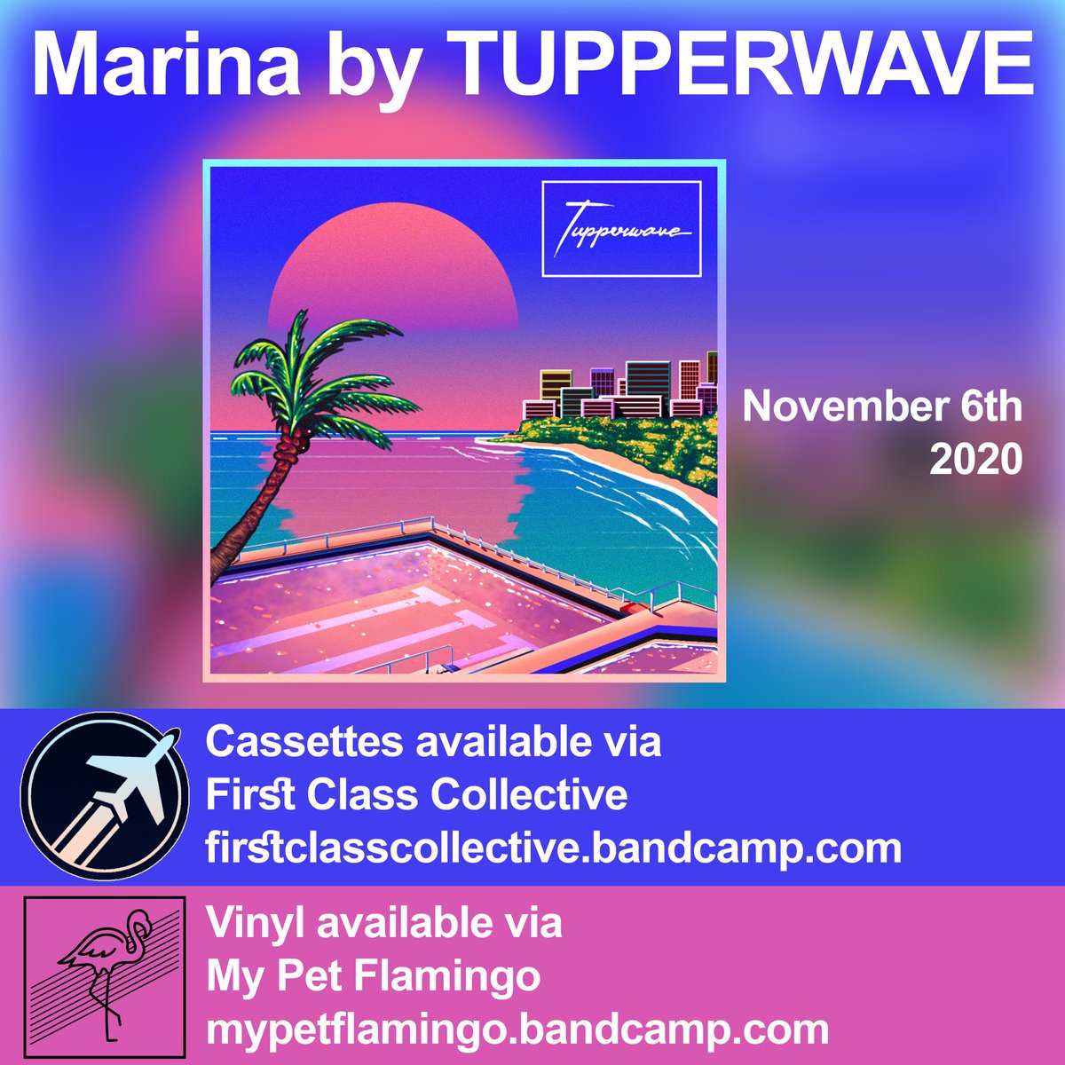 November 6th: ‘Marina’ by @TUPPERWAVEMUSIC
Cassettes via @firstclasslabel -
https://t.co/5V7QN2u33h
✈️
Vinyl via My Pet Flamingo -
https://t.co/t3AQaZuPzL
🦩
Always great working with other vaporwave labels, especially on such a stellar release!
#tupperwave #marina https://t.co/gAt05c3qTm