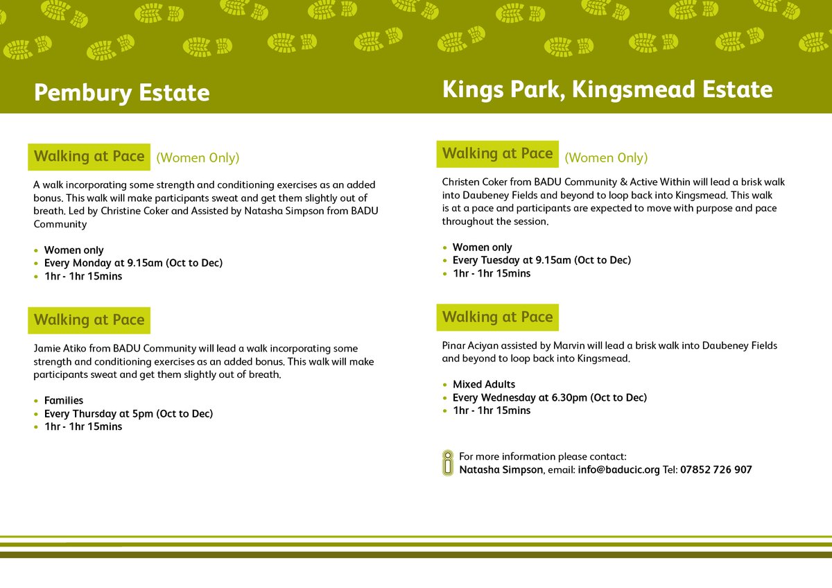 MoveTogetherKP's tweet photo. Everything you need to know about #StepItUpHackney is here! Get moving with FREE #activewalks in #kingspark, #woodberrydown and #pemburyestate. DM @BaduSports or @active_within to book!
#movingtogether #hackney #jointhemovement
@hackneycouncil @PemburyLDN
https://t.co/Ab2myt5FOf https://t.co/PznVozo7uH