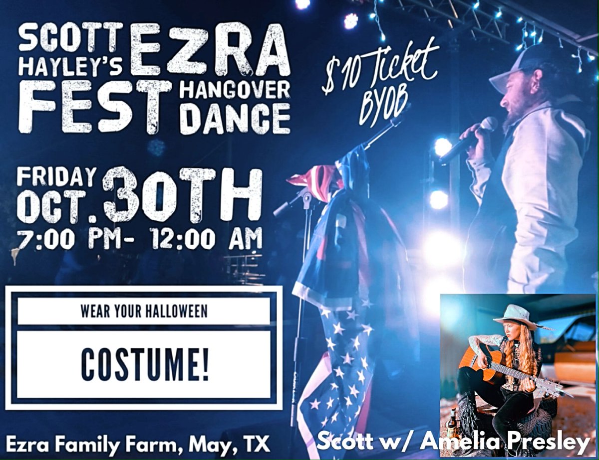 amelia_presley's tweet photo. β₯ Last Minute Show Announcement!! This Friday, I'll be joining Scott Hayley for his #EzraFest Hangover Dance at #EzraFamilyFarm in #MayTX! Ya'll come on out. It's gonna get rowdy! β₯ https://t.co/7Dd98gyQt9