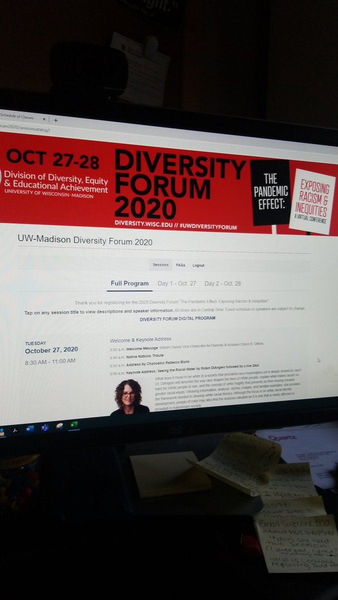 Holly_a22's tweet photo. UW Madison's Fall 2020 Diversity Forum is off to a challenging, but strong start after hearing from keynote speaker @RobinDiAngelo #antiracism #putinthework #UWDiversityForum #whitefragility https://t.co/OfKAwz8MNW
