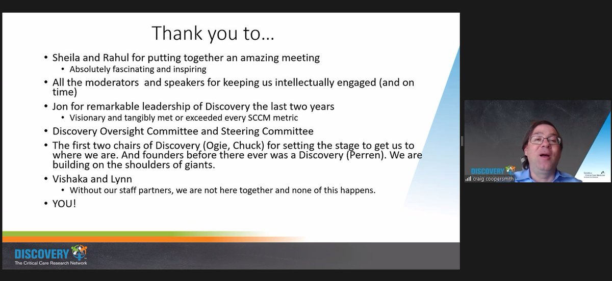 Dr. Craig M. Coopersmith concluding the Discovery Fall Clinical Investigators Meeting!! Thank you everyone for making this such a huge success 💪
<a href="/sheilaa29594331/">sheila alexander</a> <a href="/Dr_SRKashyap/">Rahul Kashyap, MD, MBA 🇺🇸🇮🇳</a> <a href="/ogi_gajic/">Ognjen Gajic</a> @vishkkumar 
#SCCMDiscovery #SCCMSoMe <a href="/SCCM/">SCCM</a> <a href="/covid19registry/">SCCM Discovery VIRUS COVID-19 Global Registry</a>