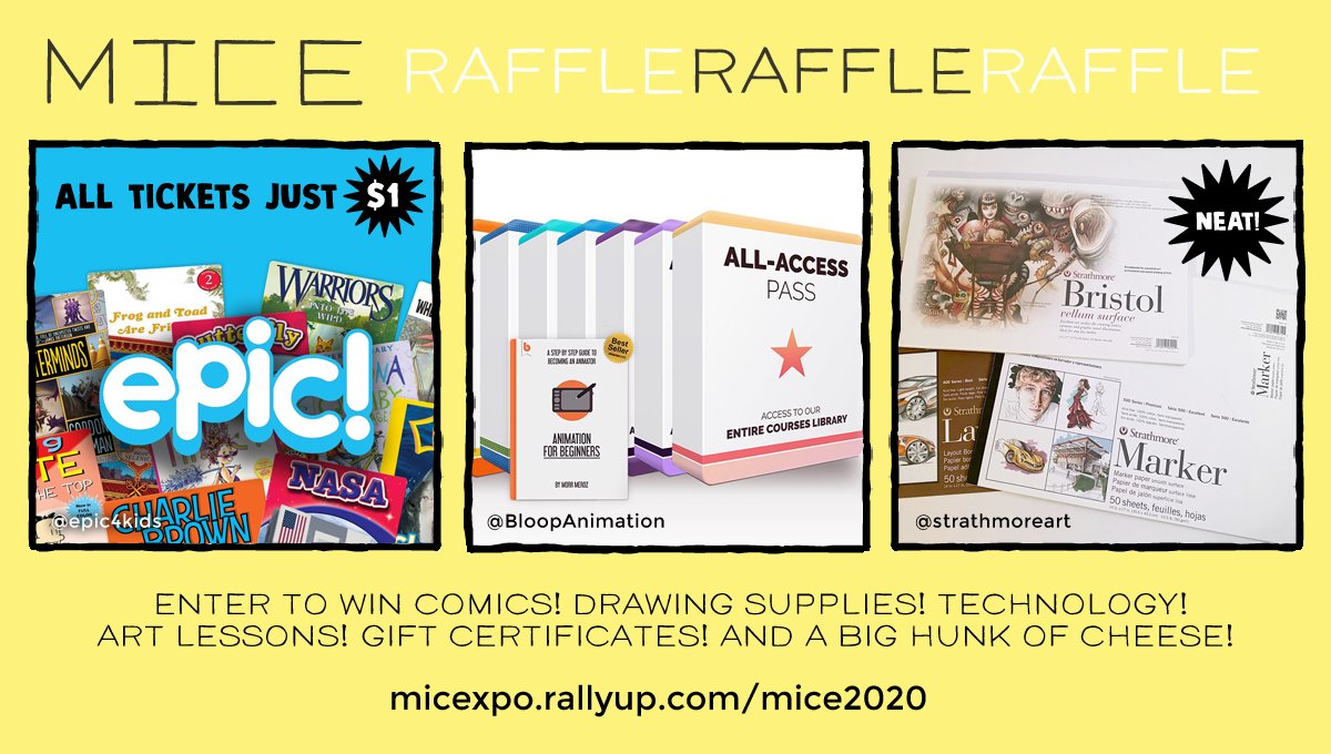MassMICE's tweet photo. Just 3 1/2 more days left for the #MonthOfMICE raffle! You could win:

- a 12-month subscription with @epic4kids!
- an All-Access pass to @BloopAnimation's course library!
- a bundle of @strathmoreart paper!

All tickets are just ONE DOLLAR!

https://t.co/VkfL9R2T1m https://t.co/jLbOvigdzv