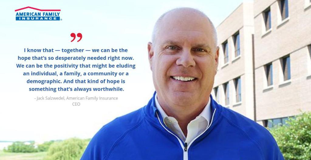 amalynnrob's tweet photo. My CEO, @AmFamJack, is encouraging @AmFam employees to 'be the hope' desperately needed as we navigate the end of 2020. As a company, we're challenging each another to continue to lift our local communities, so our hope can become reality.  https://t.co/wKa3kFlThI #iWork4AmFam https://t.co/k6Yjk4uspL
