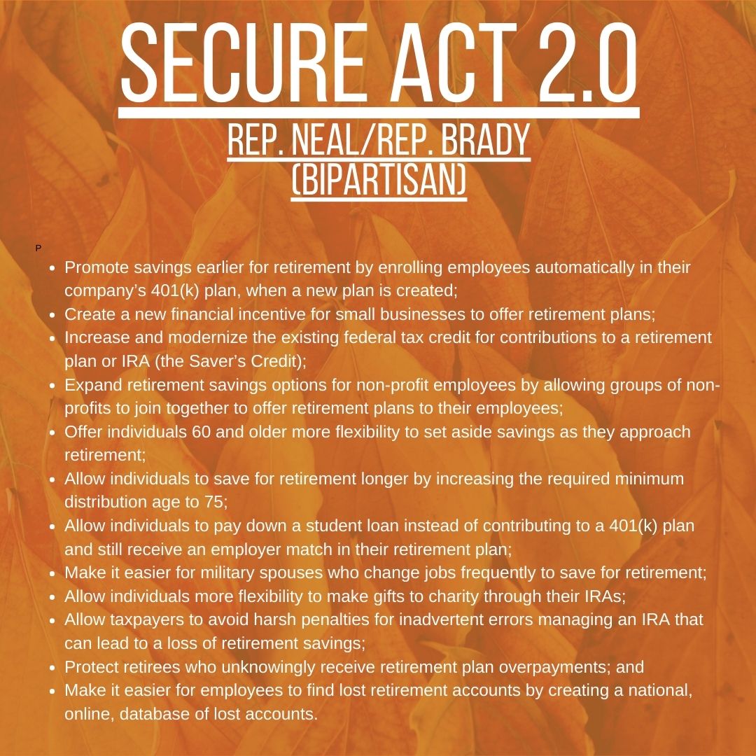 cri_states's tweet image. "Secure Act 2.0" introduced today - bipartisan - Rep. Neal &amp;amp; Rep. Brady. Summary and bill can be found here:
neal.house.gov/press-releases…
#retirement #autoenrollment #studentloandebt #savemore
#lostaccounts

Key points in infographic for quick review.