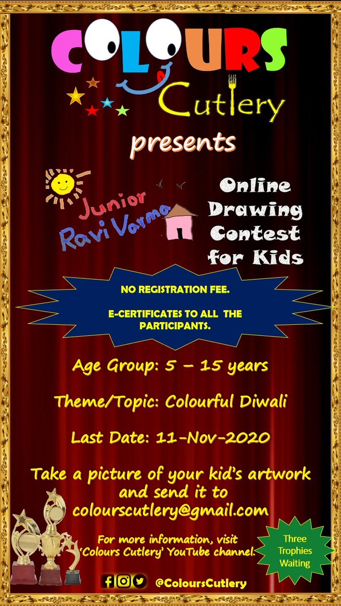 ColoursCutlery's tweet photo. ❤️❤️❤️❤️❤️❤️❤️❤️❤️❤️❤️❤️❤️❤️❤️❤️
Junior Ravi Varma - Online Drawing Contest for kids by Colours Cutlery.
❤️❤️❤️❤️❤️❤️❤️❤️❤️❤️❤️❤️❤️❤️❤️❤️

#ContestAlert #Contest #drawing #drawingchallenge #Diwali2020 #Diwali #diwalicelebration #children #kids #kidsdrawing https://t.co/KwsMIa2gQR