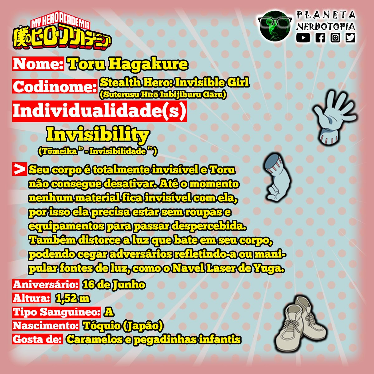 pnerdotopia's tweet image. Chegou a hora da Garota Invisível! Toru Hagakure é meiga, mto simpática e tem vergonha de se despir na frente de seus amigos e colegas! Não é uma fofa? #bokunoheroacademia #myheroacademia #toruhagakure