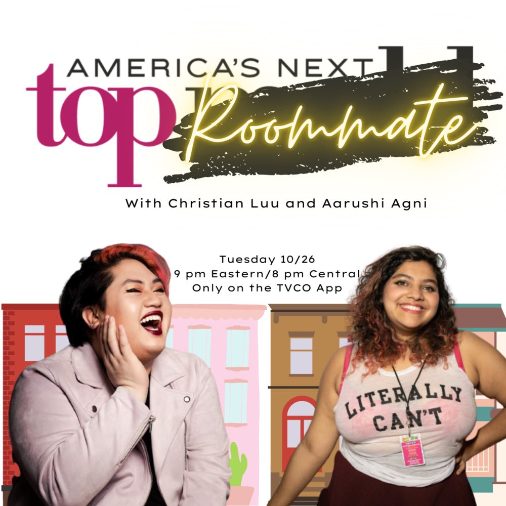 aarushi (@aarushifire) on Twitter photo TONIGHT we're here. we're queer. we really want an outdoor space. join me & <a href="/christiandluu/">Christian D Luu</a> we make 5 lucky contestants compete 2 B our top! roommate that is!
will it be...
@Andrew_Coalson?
<a href="/AngelYau/">Angely</a>?
<a href="/NEProbst/">Old Nick</a>?
<a href="/jonothonlu/">Jonathan Lu</a>?
OR <a href="/ellingtonberg/">ellingtonberg</a>?
on <a href="/tvco/">TVCO</a>'s <a href="/ComedyBrooklyn/">Brooklyn Comedy Collective</a> stream TONIGHT we're here. we're queer. we really want an outdoor space. join me & <a href="/christiandluu/">Christian D Luu</a> we make 5 lucky contestants compete 2 B our top! roommate that is!
will it be...
@Andrew_Coalson?
<a href="/AngelYau/">Angely</a>?
<a href="/NEProbst/">Old Nick</a>?
<a href="/jonothonlu/">Jonathan Lu</a>?
OR <a href="/ellingtonberg/">ellingtonberg</a>?
on <a href="/tvco/">TVCO</a>'s <a href="/ComedyBrooklyn/">Brooklyn Comedy Collective</a> stream