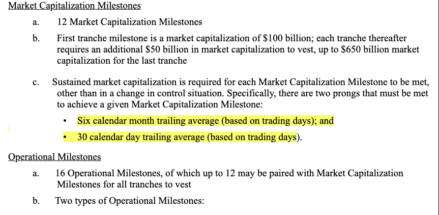 10/ This was because of the 6-month requirement. Here is the language from the proxy to satisfy the market cap goal: