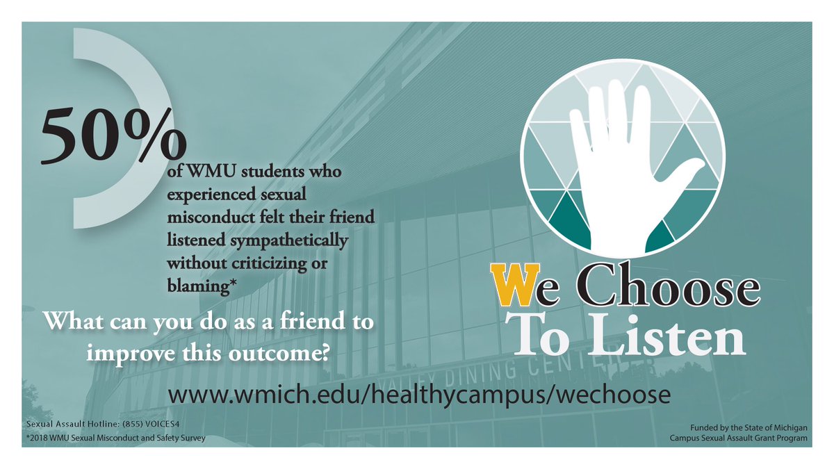 WMUwechoose's tweet image. Listening to someone who speaks out about their experiences is one of the most important things you can do. This is the type of support that is welcomed during these times. Take a step back and listen. #WeChooseToListen #Listen #Support #WMU
