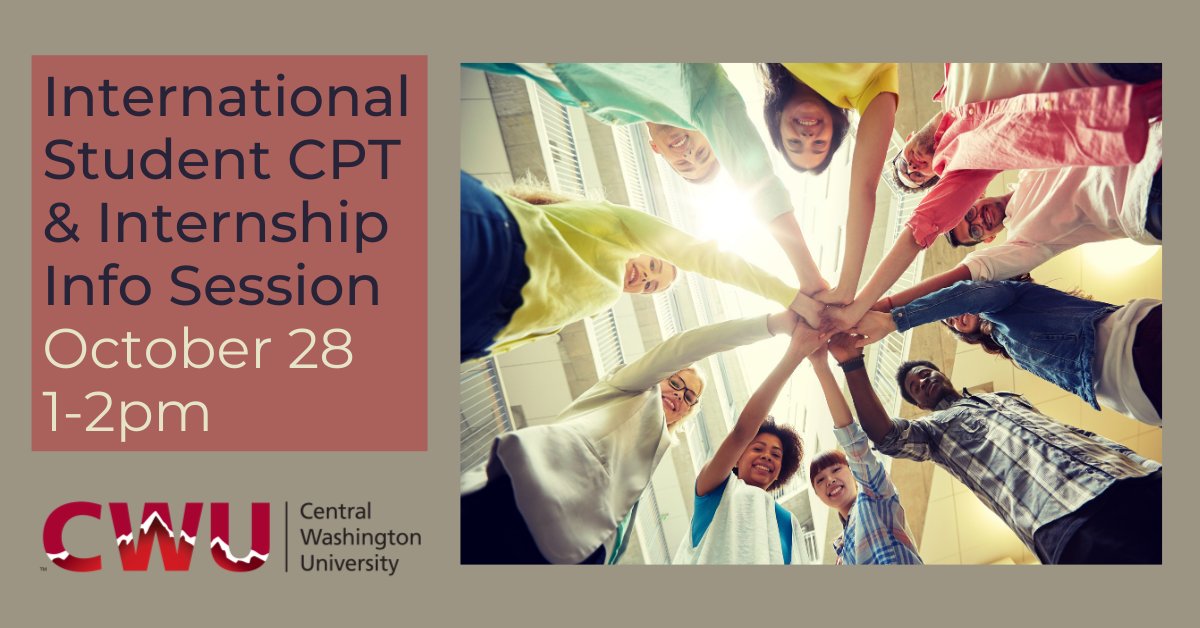 Tomorrow at 1pm, join us for this online session, "International Student CPT &amp; Internship Info Session." Get more info and the zoom link at cwu.edu/career/live