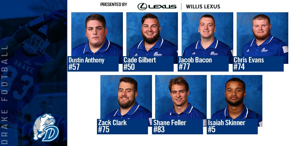 DUBulldogs's tweet photo. The 2020 @DrakeBulldogsFB 5th Year Tribute presented by @willisautos Willis Lexus honors the team's 14 5th Year seniors whose fall season was canceled. 
🔗 https://t.co/EbLefj5ZAT https://t.co/CtZeW2lBUo
