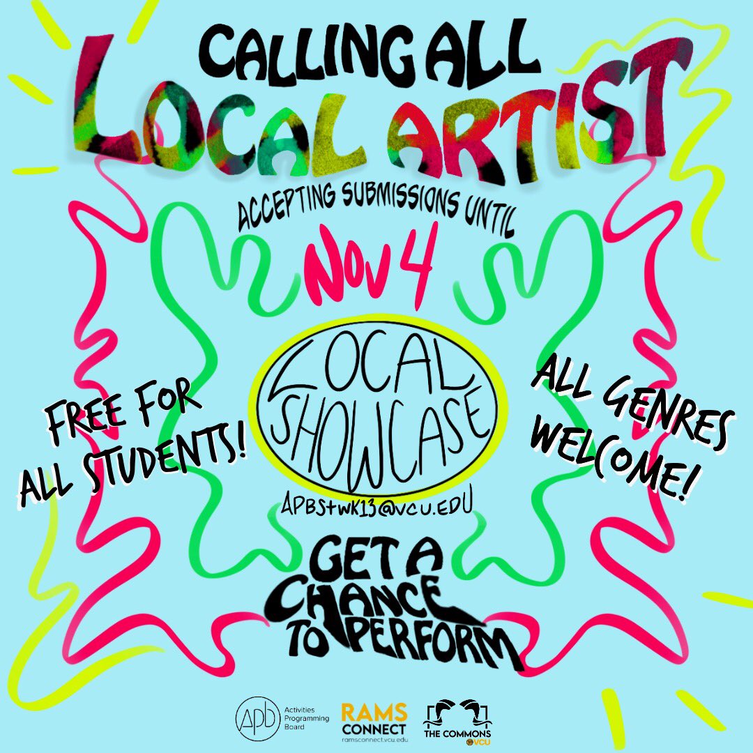 APB is calling all artist of any genre to submit performances for a virtual artist showcase later in the semester! Submit either video or audio performances to our email apbstw13@vcu.edu. Please have all submissions in by end of day November 4th!