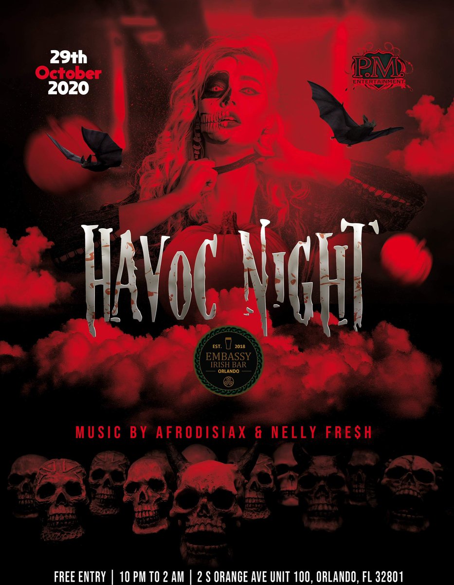 PMENTWORLDWIDE's tweet image. This thursday night, October 29th it's Vybin' Thursdays ( Halloween Edition) with AfrodisiaX &amp;amp; Nelly Fre$h at Embassy Irish bar in downtown Orlando.  See you there. #breakbeat #housemusic #openformat #Halloween #downtownorlando
Event link:  fb.me/e/3Hi2R9hdy