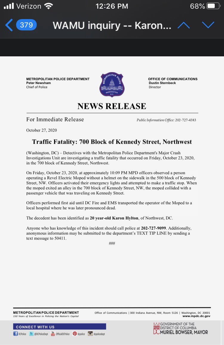 DMVBlackLives's tweet image. @mayor_bowser  we demand full transparency on the death of #KaronHylton. He was being chased by the @dcpolicedept  at the time of his death. We Demand that all Video footage be release to the Public. The Police lights were activated. We Demand that all Officers involve named.