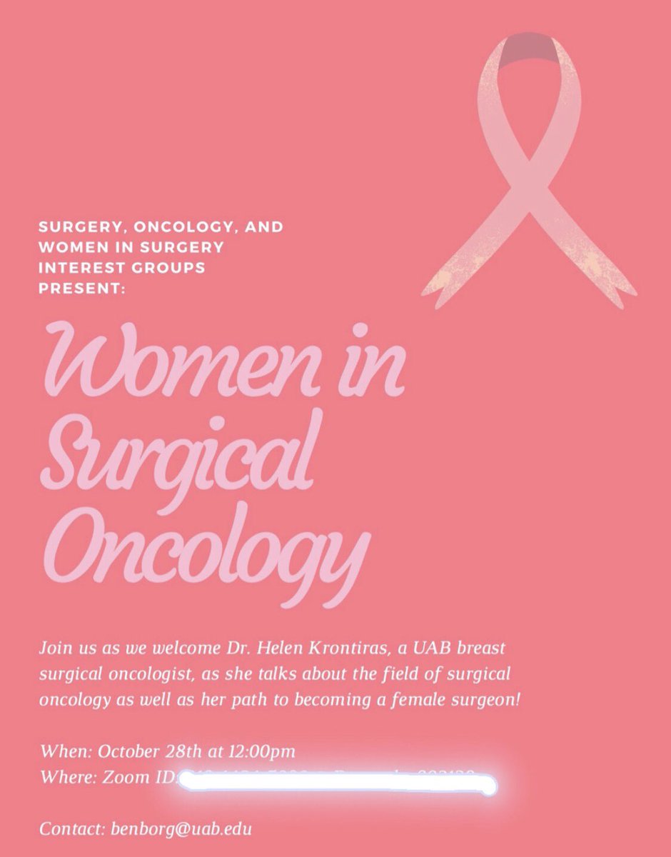 Join us tomorrow for a virtual lunch lecture with guest speaker Dr. Helen Krontiras! We can’t wait to hear about her path toward a career in breast surgical oncology. Email or message us for the Zoom info! <a href="/UABSurgery/">UAB Surgery</a>