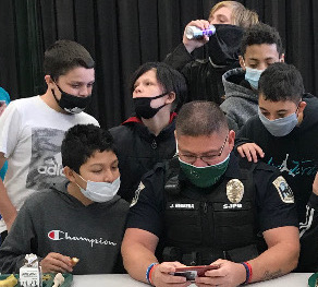 rmsbadgers's tweet photo. Officer Herrera was challenged by our students to a lunchtime game of Among Us! He said, “Challenge Accepted!” Thank you for taking the time to build relationships with our students! #LetsDouxThis https://t.co/hk1bD3rANg