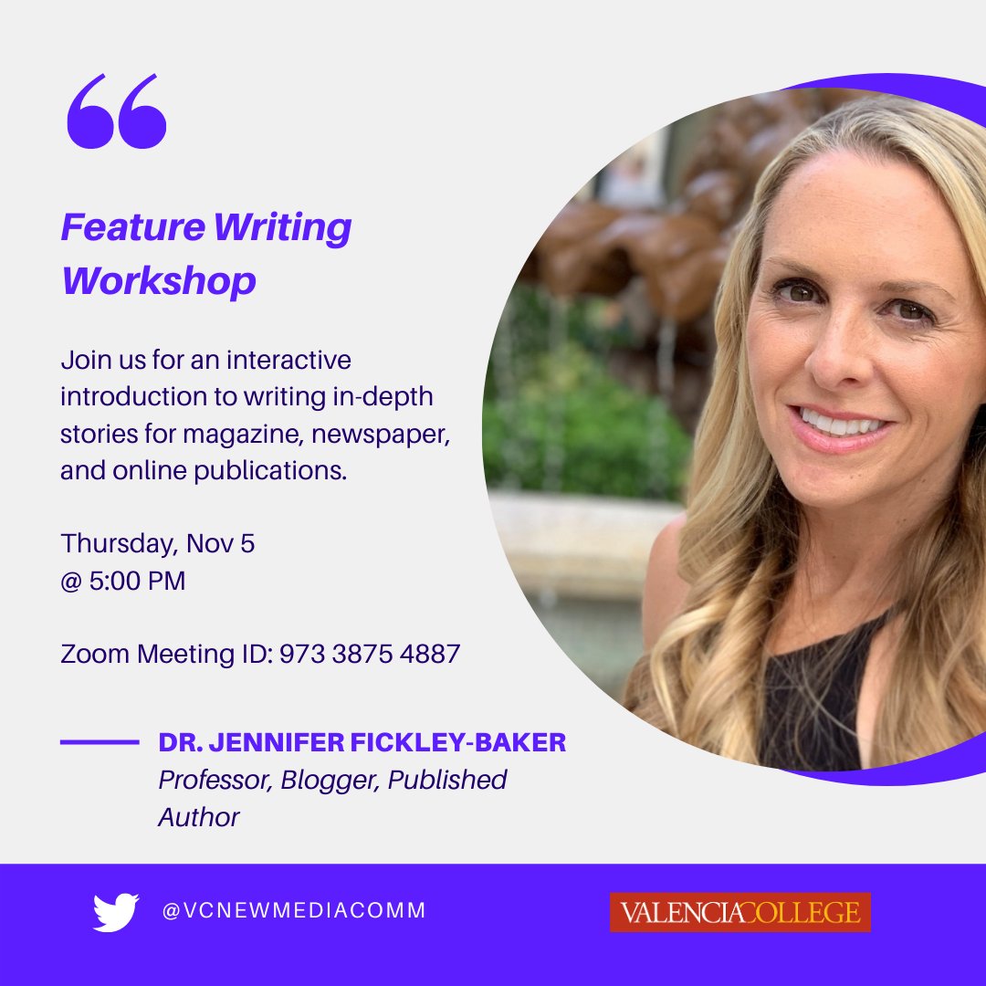 Dr. Jennifer Fickley-Baker is a part-time faculty. She's been a journalist for print and digital outlets for two decades, working in Social Media for Disney Parks. Check out, "The Haunting at Darlington Boardwalk" published in the Fall 2020 edition of Ground Fiction.