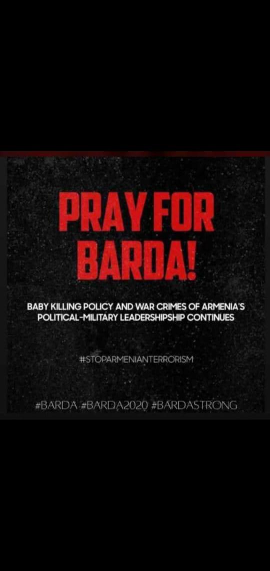 🇦🇲 again targeted civilians in #Barda city. In the result of ballistic attack 4 people died and at least 13 ones injured and among them were children too. 8 year old Aysu Isgandarova was killed as a result of rocket fire by Armenian armed forces in Barda.
#BardaCity