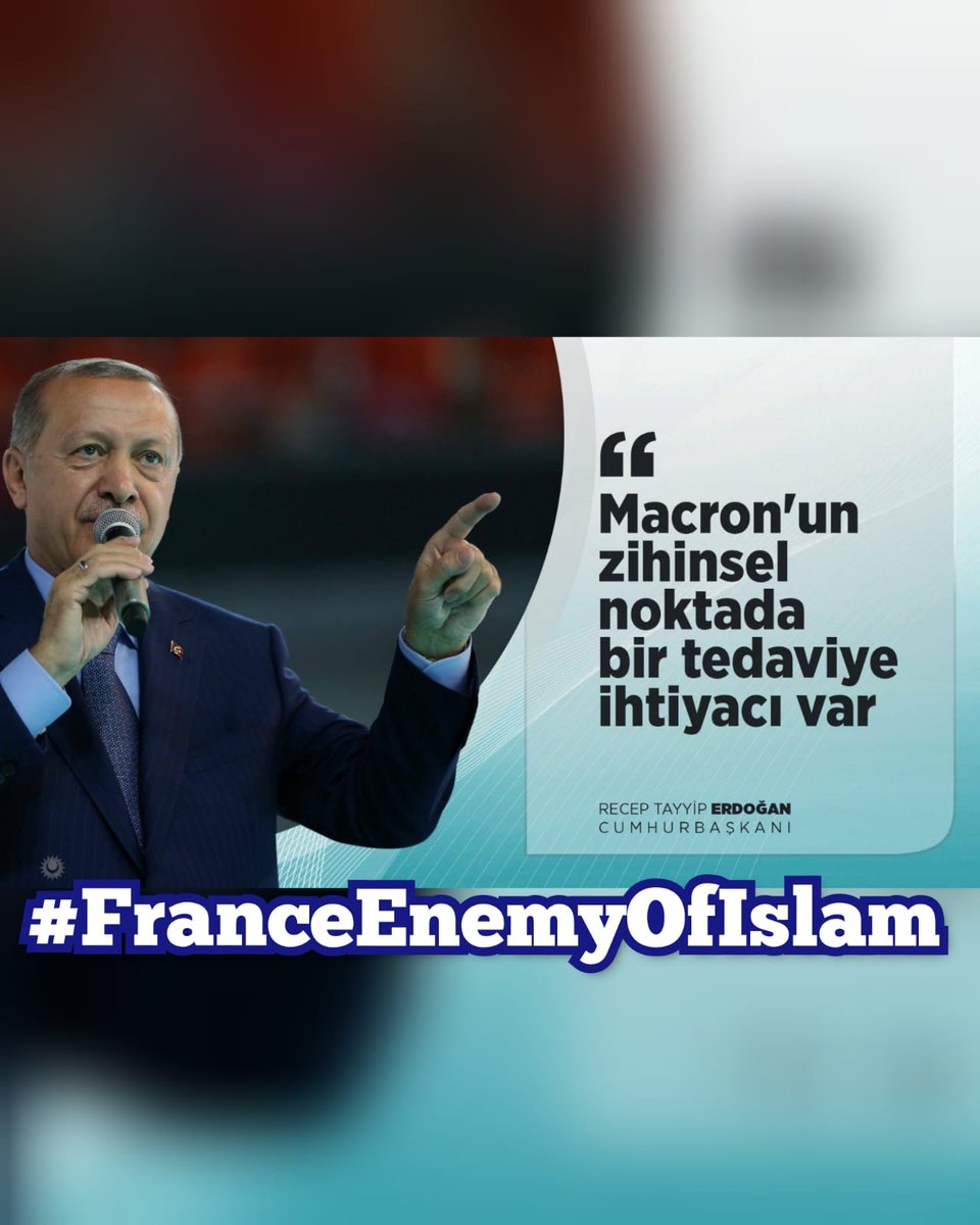 Macron’un hedef aldığı sadece İslamiyet değil şüphesiz; bugün her cephede yenildiği, karşısında başarısızlığa uğradığı Türkiye Cumhuriyeti devleti ve onun lideri Erdoğan’dır.
#FranceEnemyOfIslam
@_Sessizdalga__1 
@papatyasultan30 
@_Ben_1_ 
@huzurluol0263 
@Ottoman_evladi