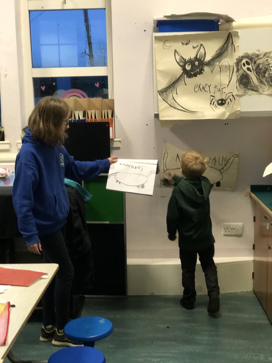 HumbieA's tweet photo. Today we did ‘drawing with Lynn’ @MrsFantoosh then a couple of the other children took the lead: B, K &amp; S all drew beautiful creatures. We focused on halloween and spoke about all the different cultures and traditions 🎃 #humbie #childled #drawing #creativekids #halloween https://t.co/2fcemr5f0i