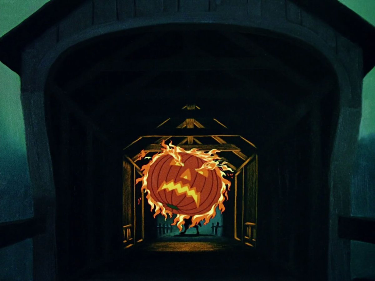 Dropping these for context because we're at the point where Ichabod crosses the bridge to safety.But the Headless Horseman throws his jack-o-lantern at him.