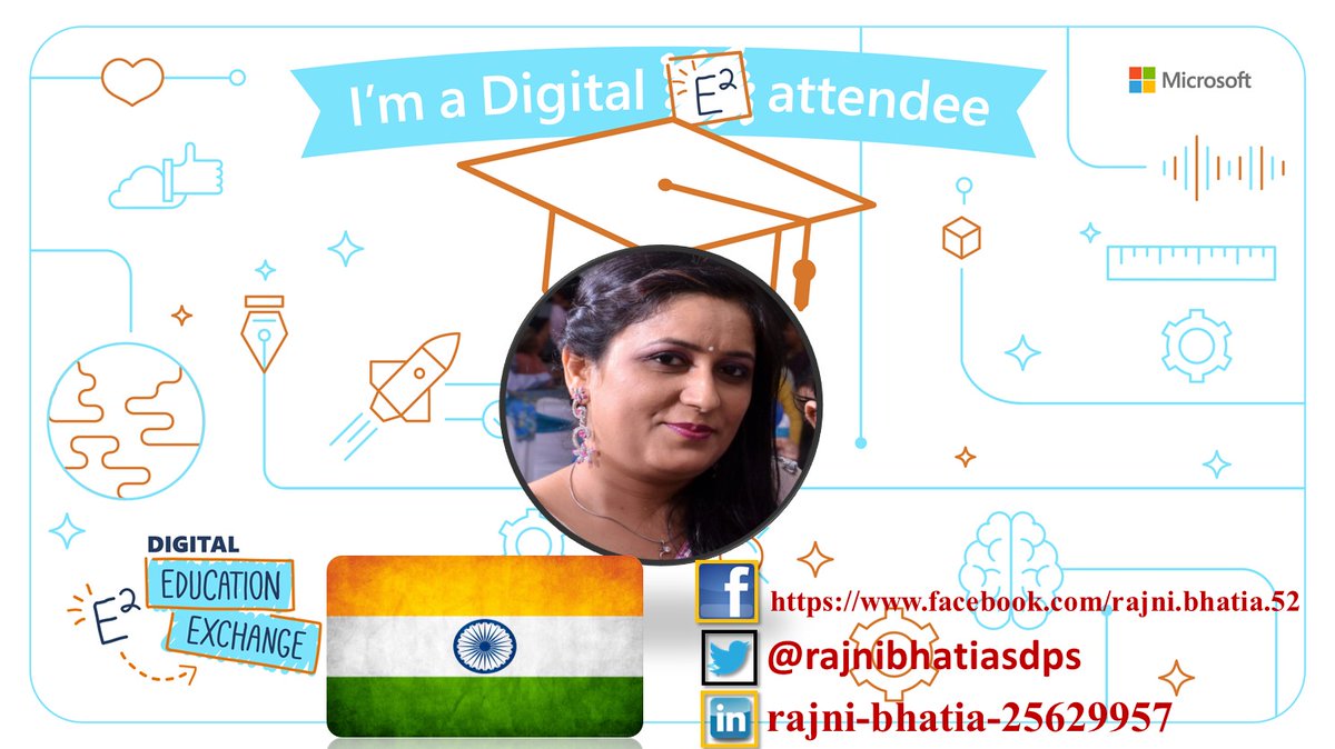 rajnibhatiasdps's tweet photo. I'm delighted & honored to be a part of #DigitalE2
Luking forward to meet u all & learn valuable experiences from amazing educators around the world. Thank you #MicrosoftEdu for this great opportunity #TeamE2India ๐ฎ๐ณ #E22020 @sdelafosse @MeenakshiUberoi @kbkaushik1 @NavdeepKKular https://t.co/ZivmRvWbaF