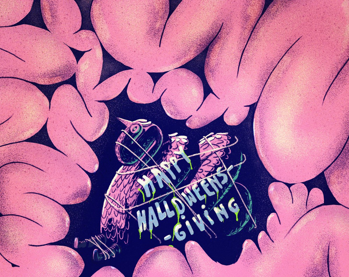 Roll all the holidays into one, that’s my plan. Here is a Halloweensgiving turkey. Intended to animate this, but ran out of time. 
• #thanksgiving #holidays #turkey #halloween #illustration #design