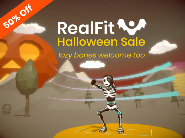 RealFitVR's tweet photo. wooOohOoh! π»(our best impression of a ghost saying woohoo!) #RealFitVR has a spooky #Halloween sale (50% Off) on @SideQuestVR and @itchio so time to pick up those lazy bones β οΈ for a seasonal #VR workout. Special content from 29th - 2nd https://t.co/K4yBUYlkkB #itchhalloweensale https://t.co/1XAHarUzr2