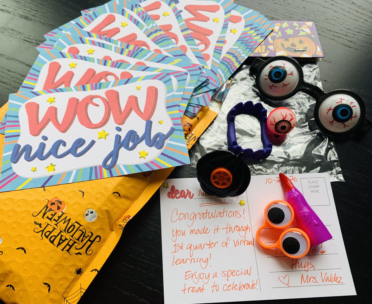 jocelynsv's tweet photo. So proud of my firsties making it through 1st quarter of virtual learning!!! 🎉 And how fun are these fingers for pointing &amp; eyes for checking pictures when working on reading strategies from my treasure box to celebrate!!! 🎃 @HaymarketCubs #WeSurvived1stQuarterVirtualLearning https://t.co/fGNz08Co12