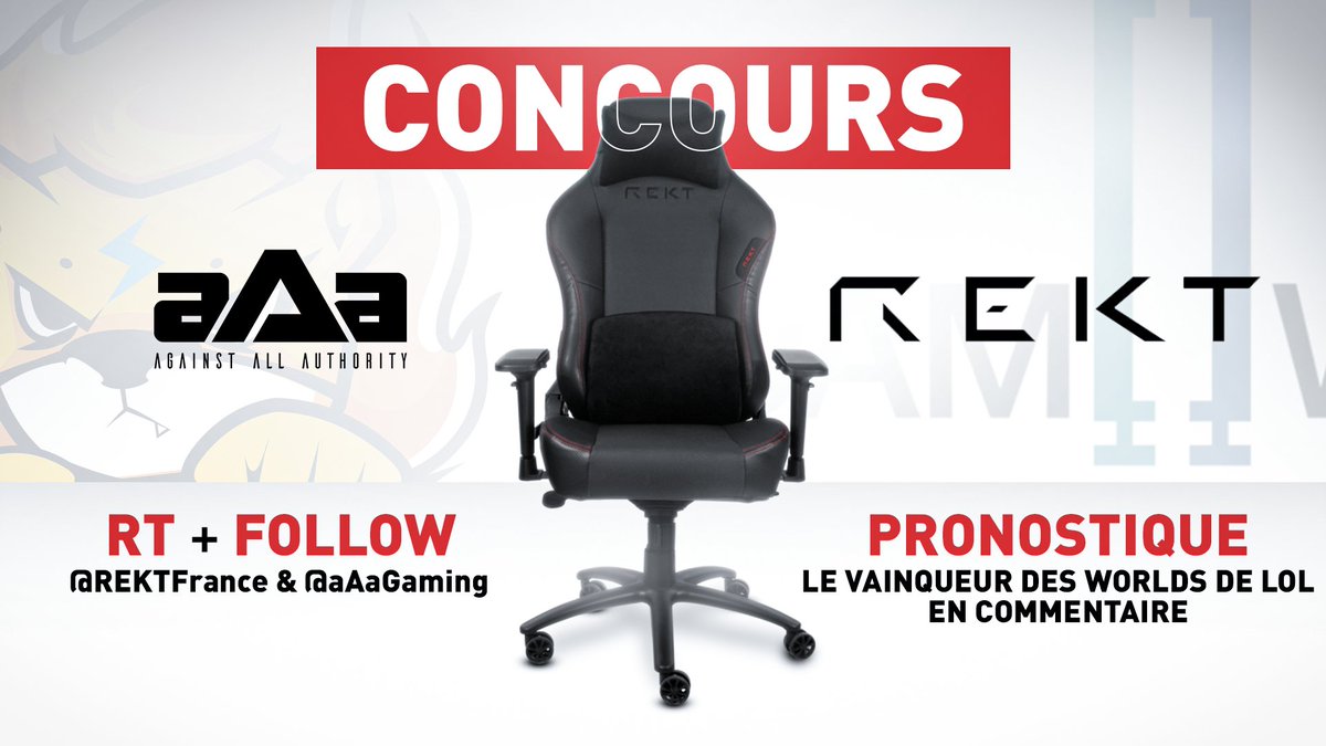 aAaGaming's tweet photo. #Concours #Giveaway 

Tente de gagner un siège REKT Rampage LEGEND à l'occasion de la finale des #Worlds2020  !

1⃣ RT + Follow @REKTFrance &amp; @aAaGaming 
2⃣ Dis-nous qui gagnera la finale jouée ce samedi entre SUNING et DAMWON 

Suivi complet des Worlds : https://t.co/8JEr4uj3vS https://t.co/5UBIOnGRRv