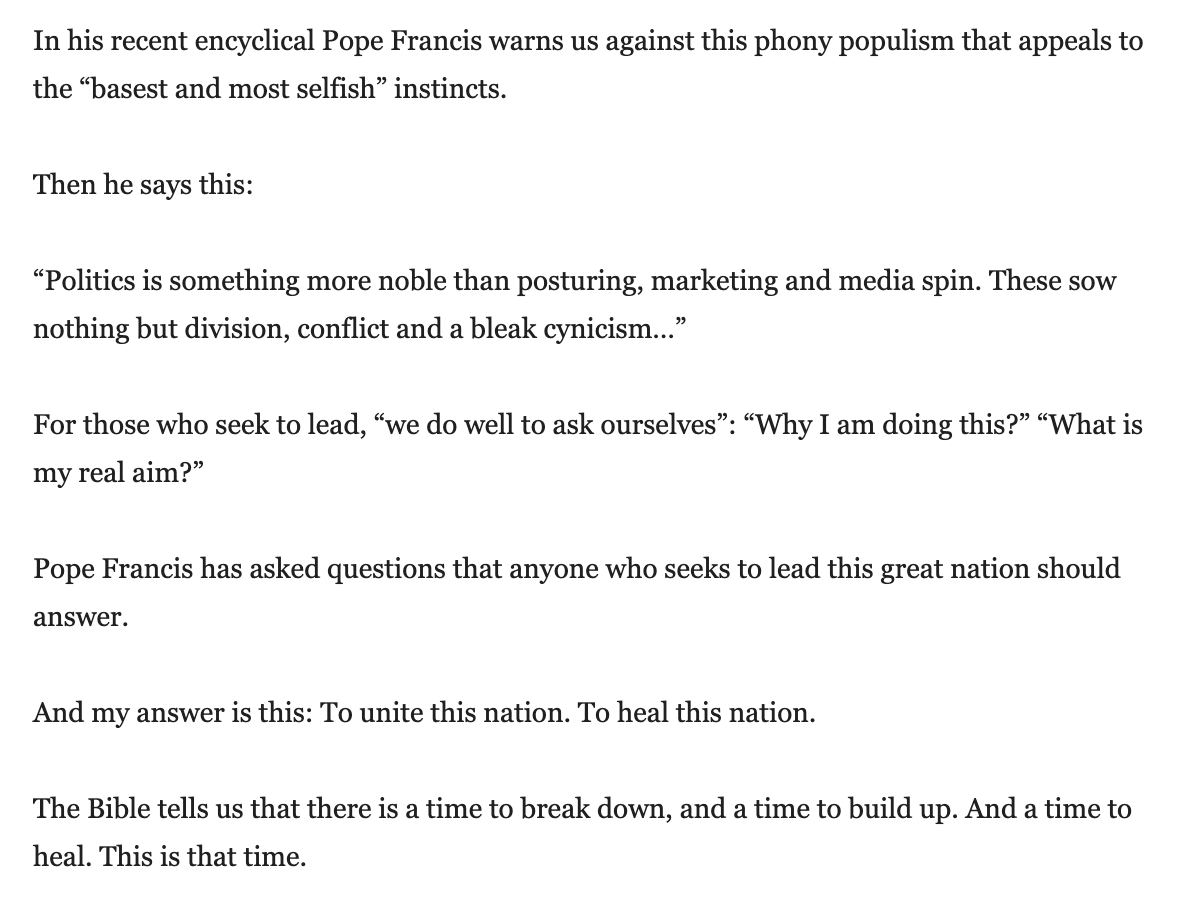 NEW: Biden quotes  #FratelliTutti while speaking in Georgia today and says 'Pope Francis has asked questions that anyone who seeks to lead this great nation should answer.'