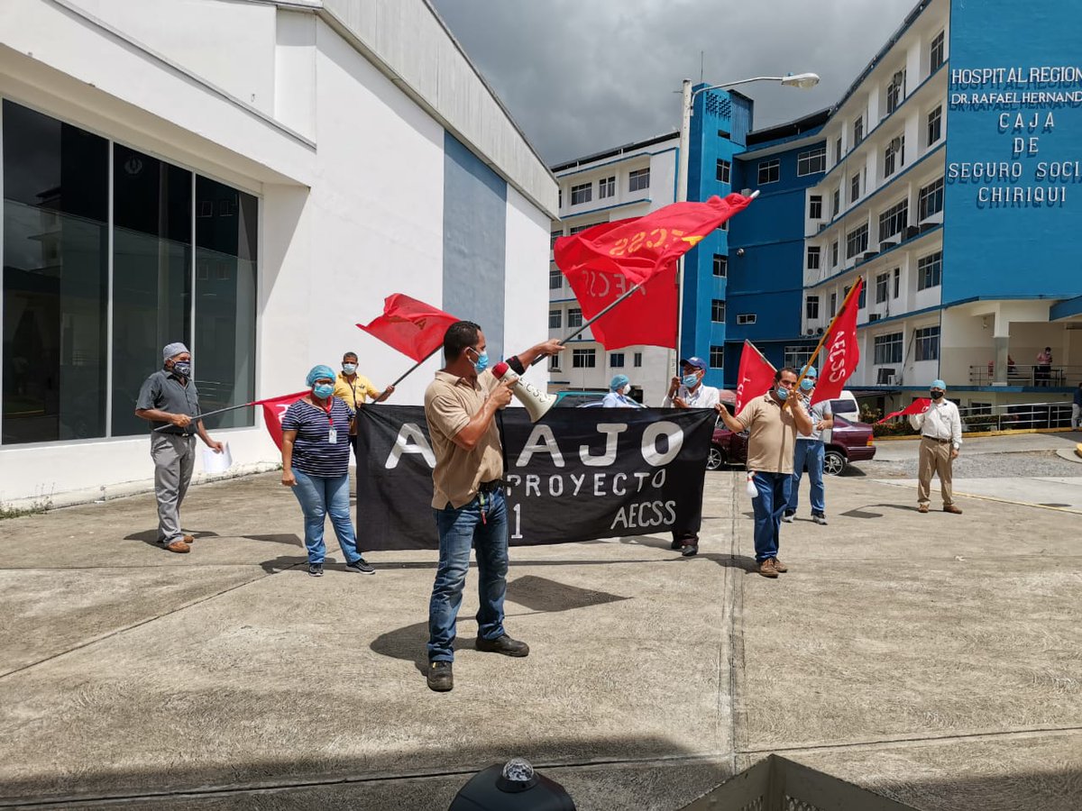 AECSS realiza piqueteo en Chiriquí, contra la fusión Minsa-CSS, porque no se saquen a sobrevivientes del covid19 de la planilla, y contra el aumento de la edad de jubilación, los años de cotización y las cuotas.