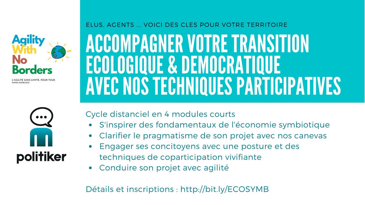 Engager vos concitoyens dans leur transition écologique &amp; démocratique: cycle de 4 sessions pour accompagner maires, élus, agents et citoyens avec nos techniques co-participatives, génératives et 100% dialogiques. Déatils : buff.ly/341LsXF cc: <a href="/Politiker_fr/">Actons</a>